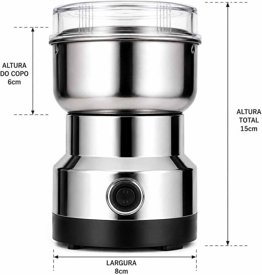 Moedor Elétrico de Café, Grãos, Temperos e Especiarias, Aço Inoxidável, Premium, 110V, Compacto e Potente