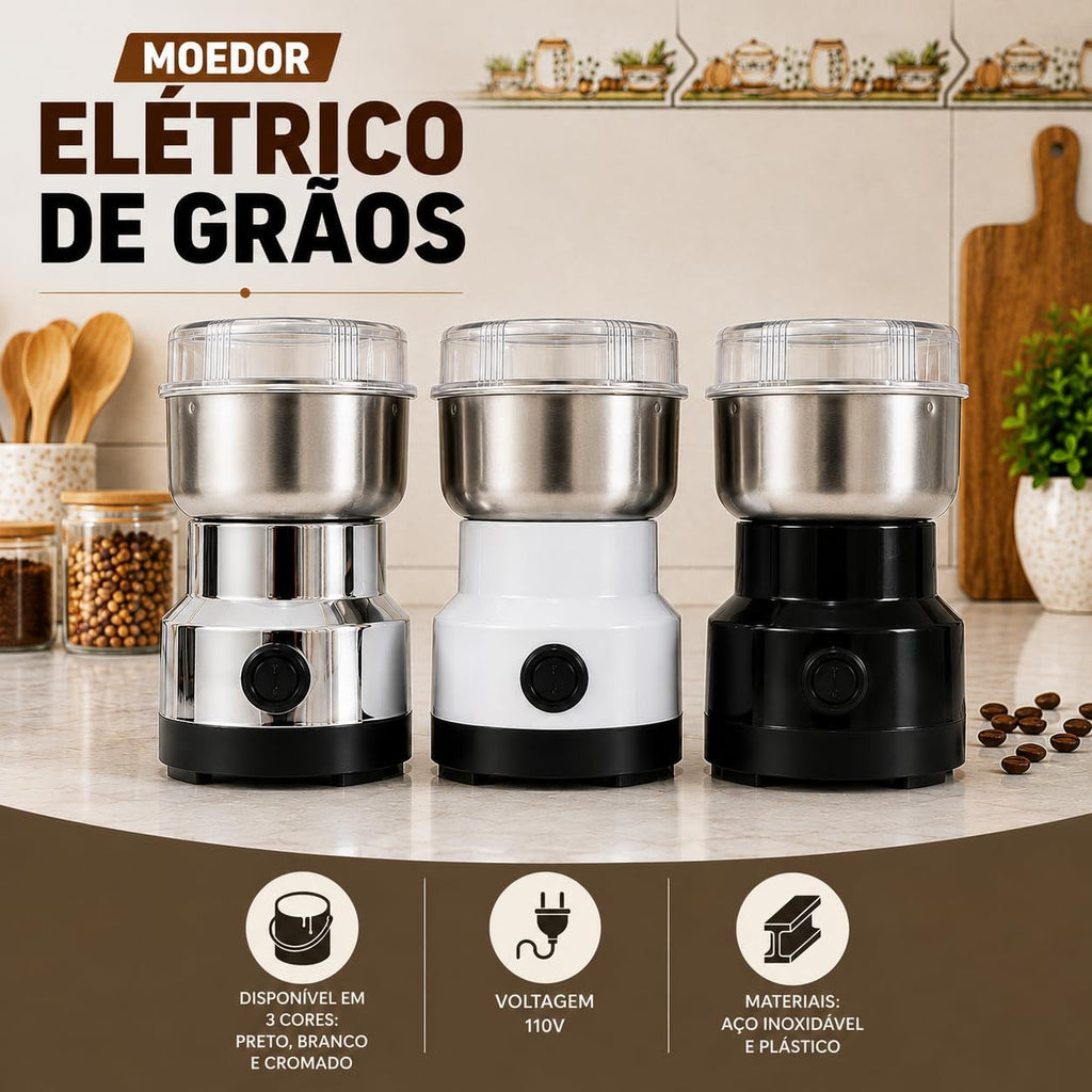 Moedor Elétrico de Café, Grãos, Temperos e Especiarias, Aço Inoxidável, Premium, 110V, Compacto e Potente