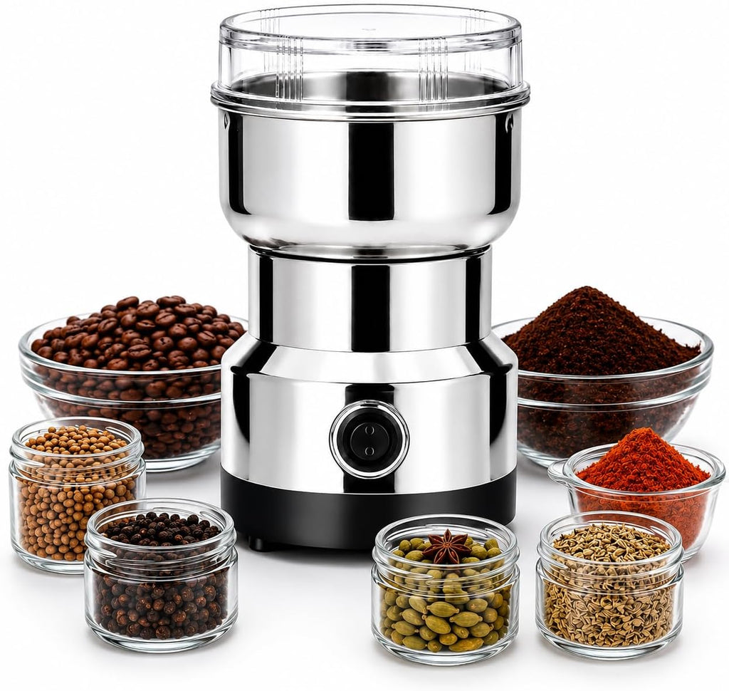 Moedor Elétrico de Café, Grãos, Temperos e Especiarias, Aço Inoxidável, Premium, 110V, Compacto e Potente