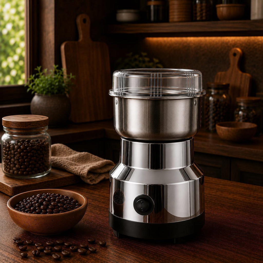 Moedor Elétrico de Café, Grãos, Temperos e Especiarias, Aço Inoxidável, Premium, 110V, Compacto e Potente