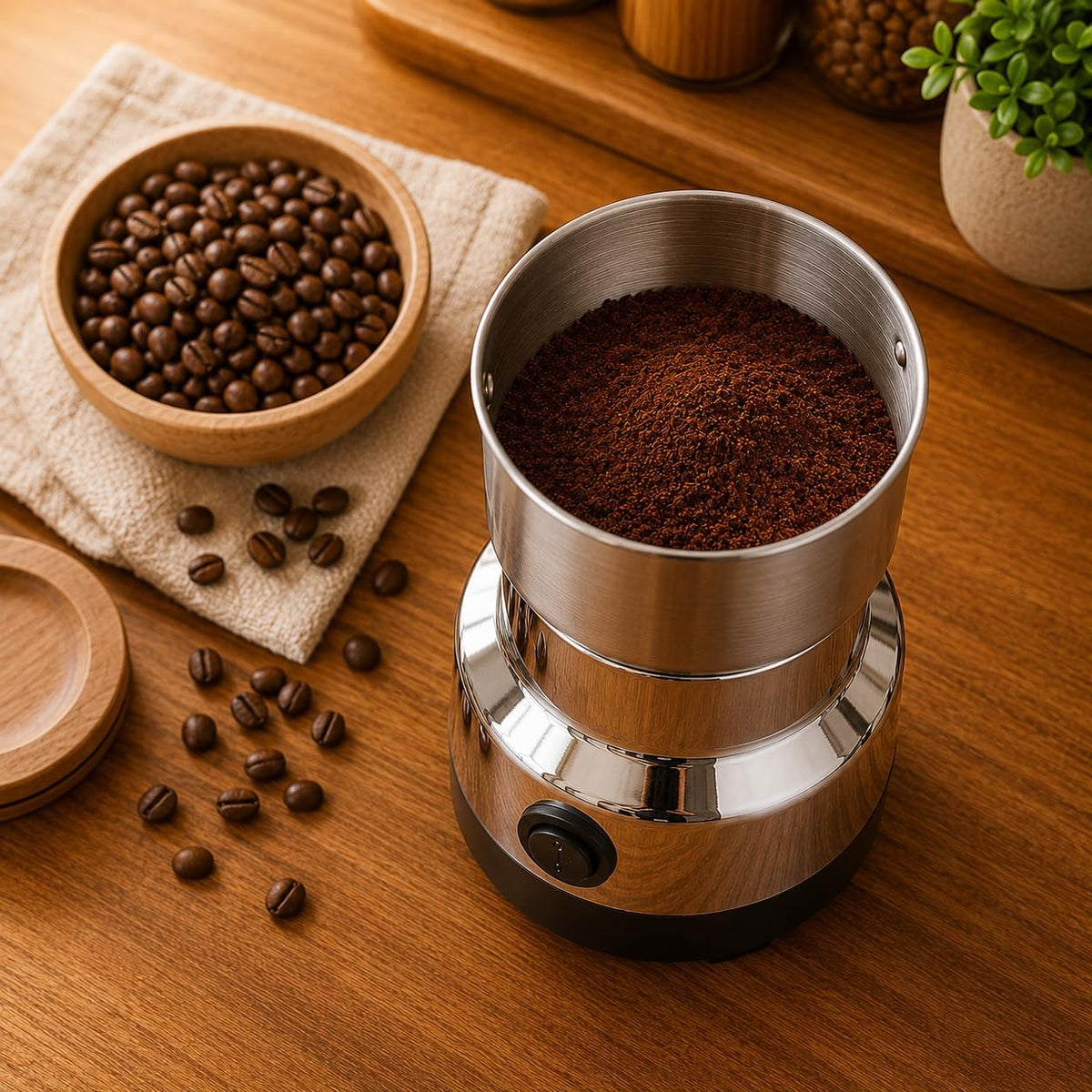 Moedor Elétrico de Café, Grãos, Temperos e Especiarias, Aço Inoxidável, Premium, 110V, Compacto e Potente