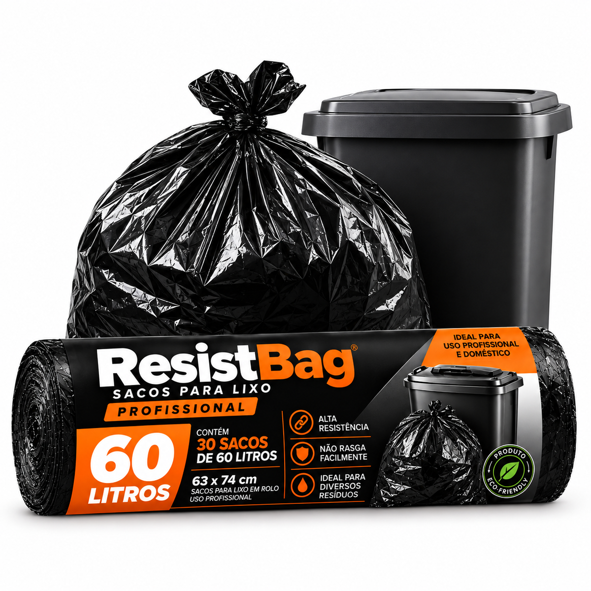Saco De Lixo 60 Litros Reforçado 30 Unidades Resistbag