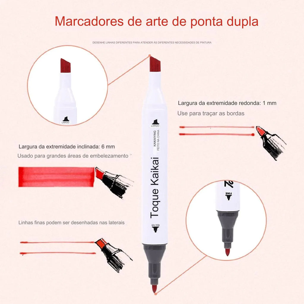 Kit De Canetas Marcador Permanente Ponta Dupla – 60 Cores