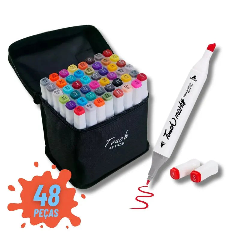 Kit De Canetas Marcador Permanente Ponta Dupla – 48 Cores