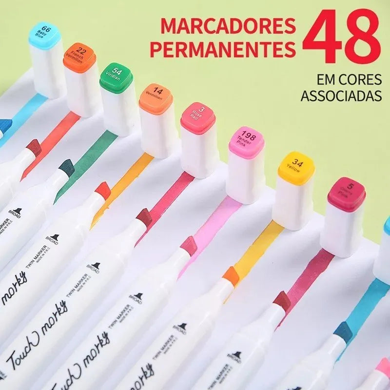 Kit De Canetas Marcador Permanente Ponta Dupla – 48 Cores